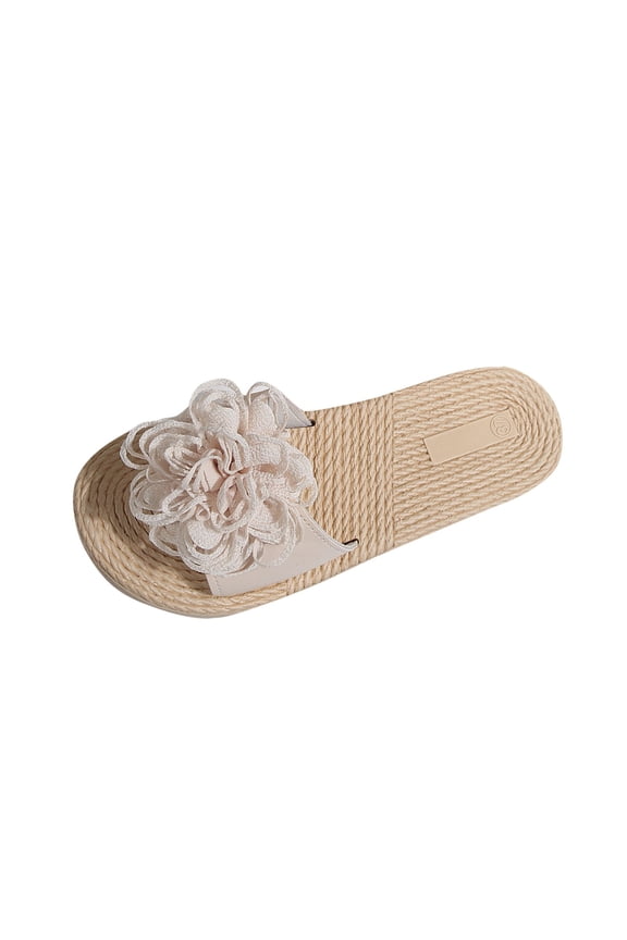 Women's Floral Espadrille Slide Sandals Open Toe Flower Decor Flat Shoes Trendy Fashion Summer Beach Footwear Comfortable Casual Walking Slippers for Outdoor Daily Wear