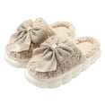 thumbnail image 1 of RUIYANQI Women's Fluffy Cotton House Slippers Bowknot Decor Anti-Slip Platform Sole Soft Cozy Indoor Winter Shoes For Women Khaki Women Sandal, 1 of 7