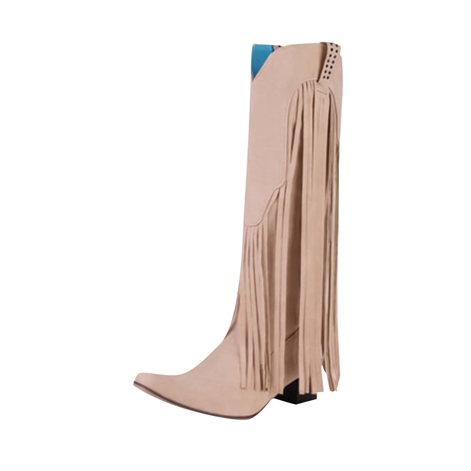 Stylish Women's Knee High Cowboy Boots with Fringe Detail & Comfortable Block Heel