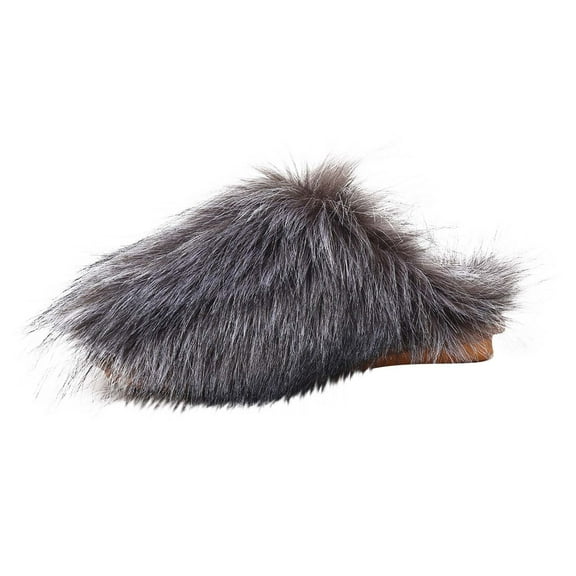 RUIYANQI Women's Furry Slides Plush Fluffy Open Toe Slip On Slippers Soft Warm Cozy Indoor Outdoor Sandals Multi Color Winter House Shoes For Women Gray Women Sandal