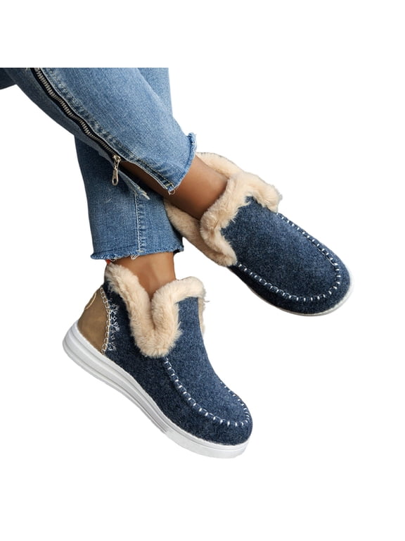 Women's Fuzzy Lined Ankle Boots Cozy Warm Winter Slippers Slip On House Shoes Trendy Fashion Casual Walking Footwear for Indoor Outdoor Daily Wear Comfortable Plush Design