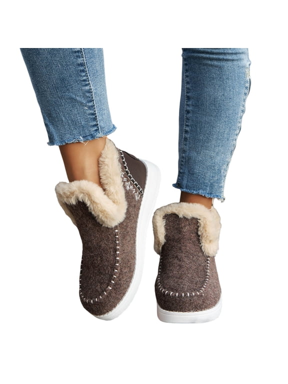 Women's Fuzzy Lined Ankle Boots Cozy Warm Winter Slippers Slip On House Shoes Trendy Fashion Casual Walking Footwear for Indoor Outdoor Daily Wear Comfortable Plush Design