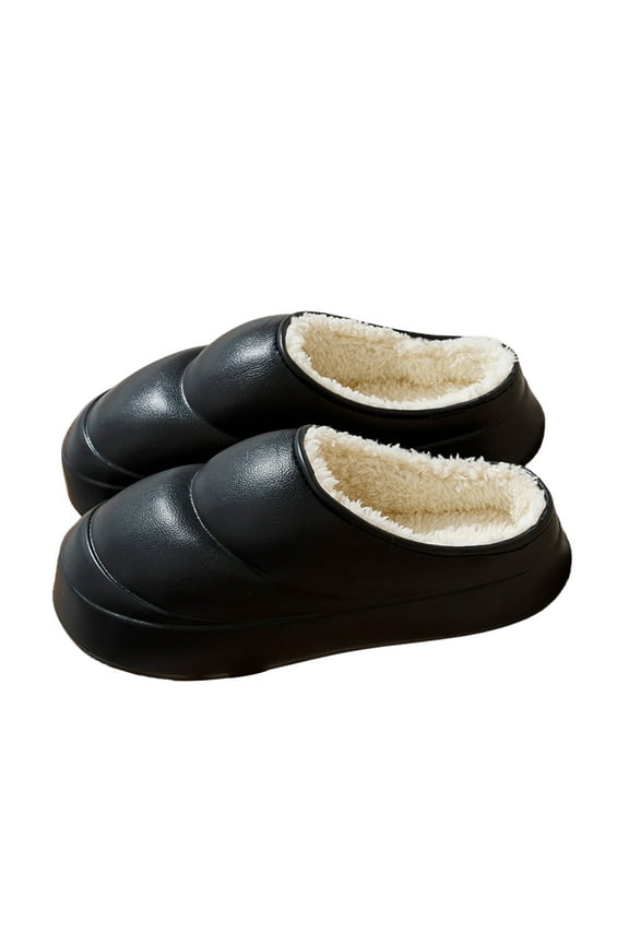 Women's Fuzzy Lined Platform Clogs Thick Sole Waterproof Indoor Outdoor Warm Winter Slippers For Women Black Women Sandal