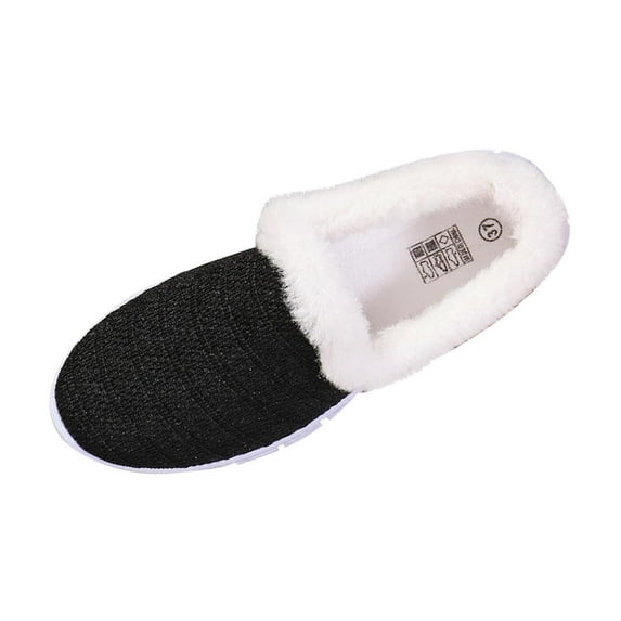 RUIYANQI Women's Fuzzy Lined Slip On Sneakers Cozy Winter Walking Shoes Knit Upper Comfortable Casual Footwear Trendy Indoor Outdoor Slippers Black Women Sandal