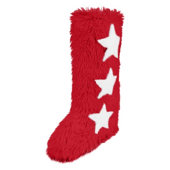 RUIYANQI Women's Fuzzy Star Pattern Knee High Slippers Soft Plush Warm Indoor Shoes Cozy House Booties Trendy Winter Fashion Footwear Red Women Sandal