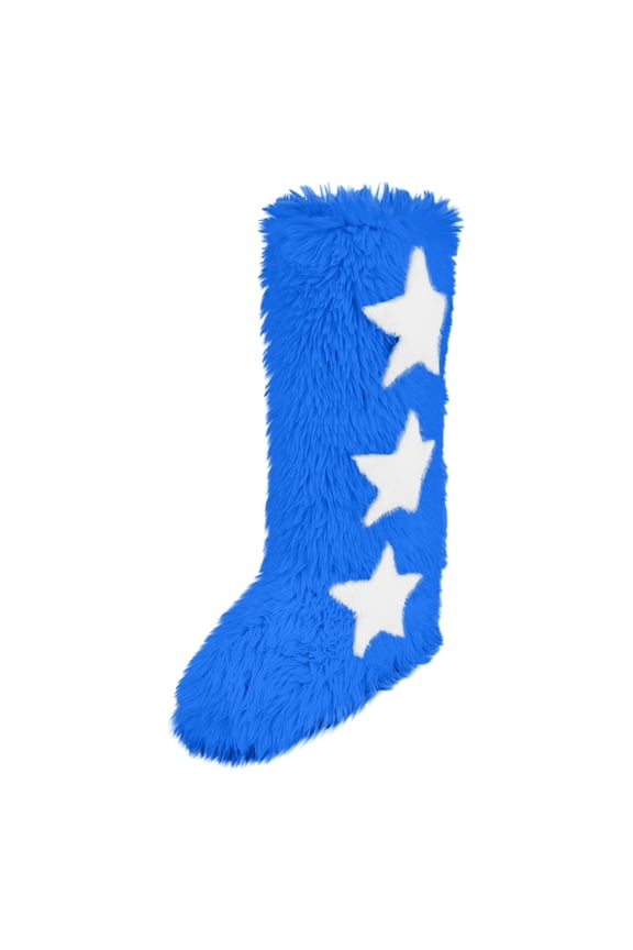 Women's Fuzzy Star Pattern Knee High Slippers Soft Plush Warm Indoor Shoes Cozy House Booties Trendy Winter Fashion Footwear Sky Blue Women Sandal