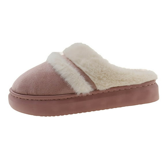 RUIYANQI Women's Fuzzy Strap Platform Slippers Cozy Plush Lined House Shoes Trendy Fashion Warm Indoor Outdoor Footwear for Winter Fall Combinations Thick Sole Slides