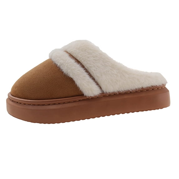RUIYANQI Women's Fuzzy Strap Platform Slippers Cozy Plush Lined House Shoes Trendy Fashion Warm Indoor Outdoor Footwear for Winter Fall Combinations Thick Sole Slides