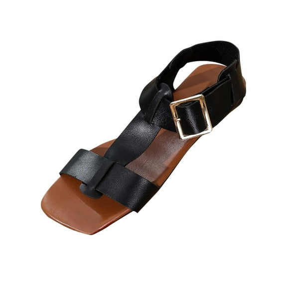 RUIYANQI Women's Gladiator Flat Sandals Square Toe Buckle Strap Open Toe Shoes Casual Summer Beach Footwear Adjustable Ankle Strap Sandals Trendy Fashion Outdoor Walking Shoes