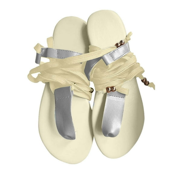 RUIYANQI Women's Gladiator Lace Up Sandals Strappy Toe Post Flip Flops Trendy Fashion Summer Beach Footwear Roman Style Ankle Wrap Shoes for Outdoor Daily Wear Solid Colors Adjustable Ties