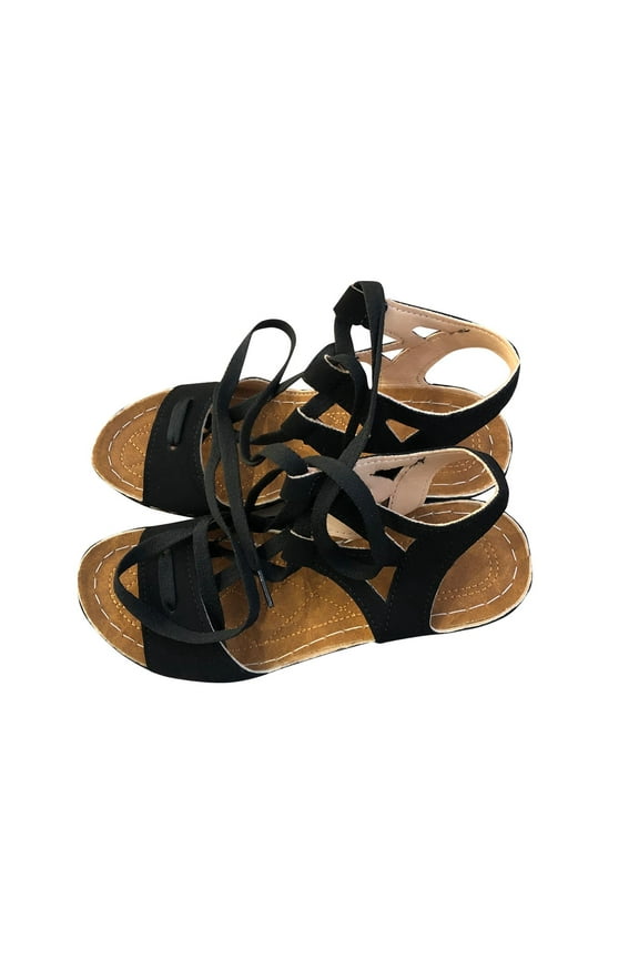 Women's Gladiator Sandals Strappy Lace Up Open Toe Block Heel Sandals Summer Party Dressy Shoes Casual Comfortable Footwear Black Women Sandal