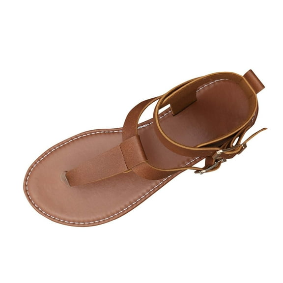 RUIYANQI Women's Gladiator Thong Sandals Buckle Strap Flat Shoes Open Toe Comfortable Casual Walking Footwear Trendy Fashion Summer Beach Shoes for Outdoor Daily Wear