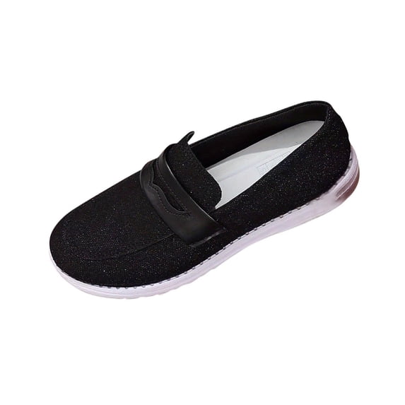 RUIYANQI Women's Glitter Loafers Slip On Casual Shoes Breathable Knit Upper Flats Comfortable Walking Footwear Trendy Daily Work Shoes Black Women Sandal