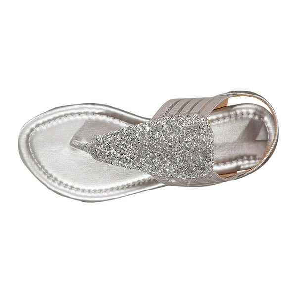 RUIYANQI Women's Glitter Thong Sandals Ankle Strap Rhinestone Embellished Shoes Trendy Fashion Party Club Footwear Sparkly Toe Post Sandals for Summer Beach Silver Women Sandal