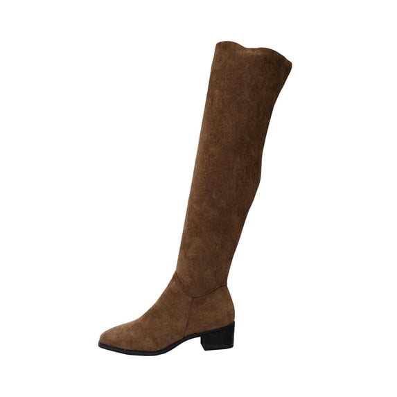 RUIYANQI Women's Over The Knee Suede Boots Side Zipper Chunky Heel Fashion Booties Trendy Winter Footwear Stylish Plain Design Elegant Long Boots Brown Women Sandal