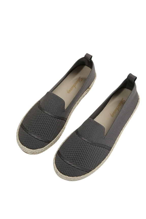 Women's Knit Espadrille Loafers Slip On Platform Shoes Breathable Casual Walking Flats Comfortable Summer Beach Footwear Trendy Fashion Rope Sole Moccasins Gray Women Sandal