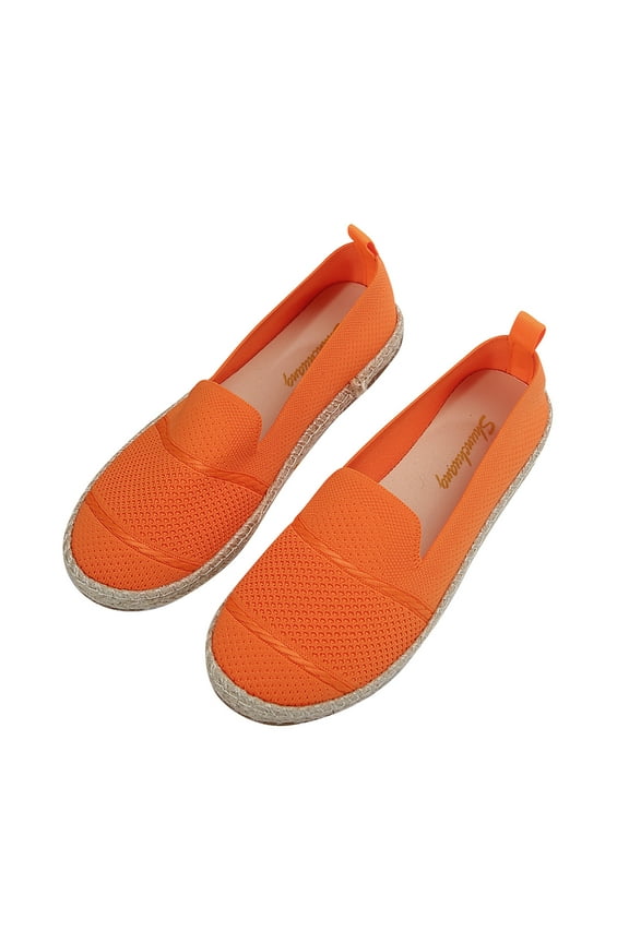 Women's Knit Espadrille Loafers Slip On Platform Shoes Breathable Casual Walking Flats Comfortable Summer Beach Footwear Trendy Fashion Rope Sole Moccasins Orange Women Sandal