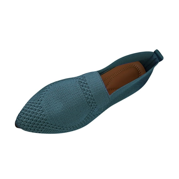 RUIYANQI Women's Knit Pointed Toe Flat Shoes Breathable Slip On Loafers Comfortable Casual Footwear Stylish Woven Design Blue Women Sandal