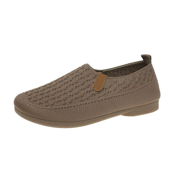 RUIYANQI Women's Knit Slip - On Loafers - Breathable Casual Walking Shoes, Trendy Comfortable Flats, Stylish Lightweight Footwear, Elastic Band Slip - Ons Coffee Women Sandal
