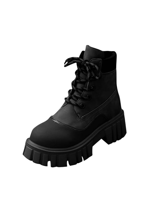 Women's Lace Up Combat Boots Chunky Platform Ankle Booties Trendy Fall Winter Footwear Outdoor Walking Shoes Fashion Black Women Sandal