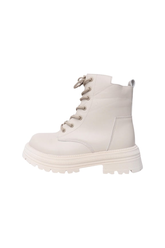 Women's Lace Up Combat Boots Side Zipper Platform Ankle Booties Trendy Fall Winter Footwear Outdoor Walking Shoes Fashion Beige Women Sandal