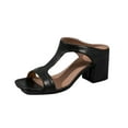 thumbnail image 1 of RUIYANQI Women's Leather Block Heel Mules,Open - Toe Dressy Sandals with Minimalist Strap Design,Elegant Footwear for Daily & Office Looks Black Women Sandal, 1 of 7