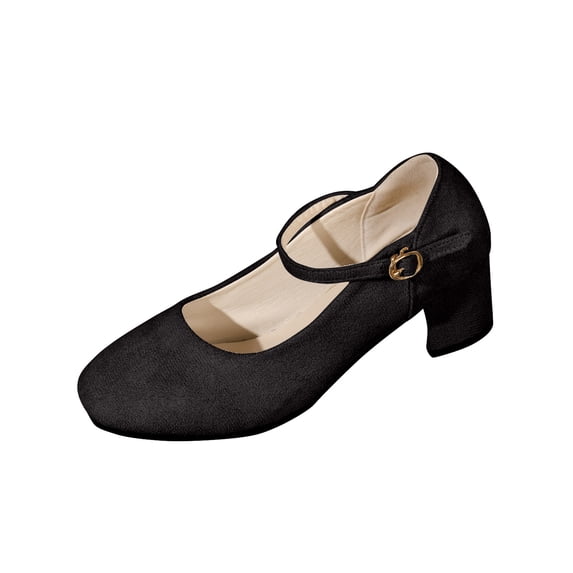RUIYANQI Women's Mary Jane Block Heel Shoes Suede Round Toe Pumps Vintage Style Footwear Comfortable Casual Shoes Elegant Dress Shoes Black Women Sandal