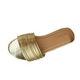thumbnail image 1 of RUIYANQI Women's Metallic Strappy Slide Sandals Shiny Open Toe Flat Shoes Trendy Fashion Summer Beach Footwear Casual Walking Slippers for Outdoor Daily Wear Eye catching Design, 1 of 8