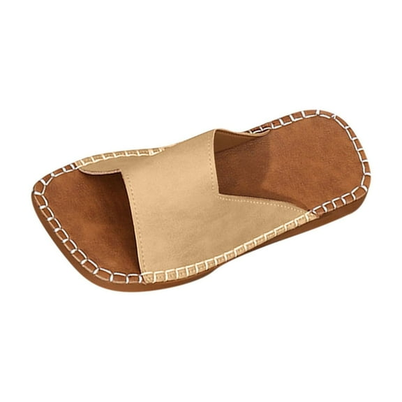 RUIYANQI Women's Open Toe Flat Slide Sandals Casual Summer Footwear Trendy Slip On Design Comfortable Daily Wear Breathable Beach Shoes Khaki Women Sandal