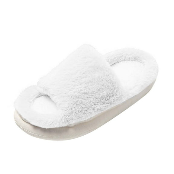 RUIYANQI Women's Open Toe Fuzzy Slippers - Cozy Plush House Shoes, Soft Indoor Outdoor Slides, Trendy Fluffy Footwear, Comfortable Non Slip Slippers White Women Sandal