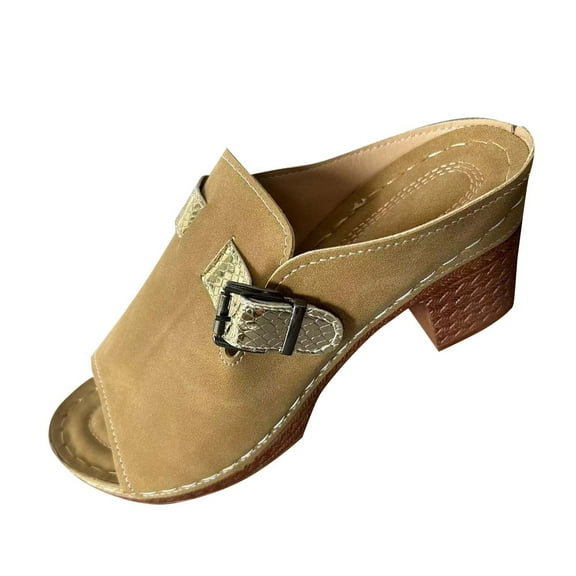 RUIYANQI Women's Open Toe Wedge Mules Adjustable Buckle Strap Sandals Trendy Fashion Summer Beach Footwear Comfortable Casual Walking Shoes Outdoor Daily Wear Brown Women Sandal