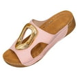 thumbnail image 1 of RUIYANQI Women's Open Toe Wedge Slides Metal Accent Casual Sandals Trendy Summer Footwear Comfortable Platform Design Daily Wear Beach Shoes Pink Women Sandal, 1 of 8