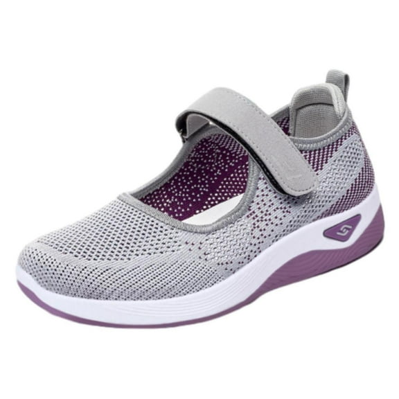 RUIYANQI Women's Orthopedic Mary Jane Sneakers Hook Loop Strap Breathable Mesh Shoes Comfortable Walking Shoes for Lightweight Supportive Footwear for Daily Wear Gray Women Sandal