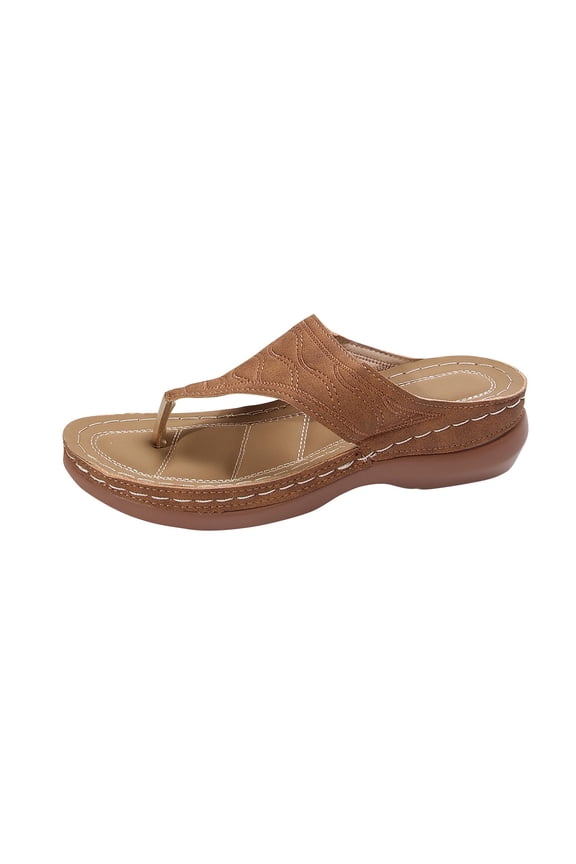 Women's Orthopedic Toe Post Sandals Comfortable Arch Support Flip Flops Casual Walking Footwear for Summer Beach Outdoor Daily Wear Adjustable Strap Design Brown Women Sandal