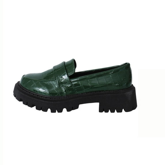 RUIYANQI Women's Patent Leather Crocodile Embossed Chunky Sole Loafers Retro Style Casual Shoes Comfortable Daily Footwear Green Women Sandal