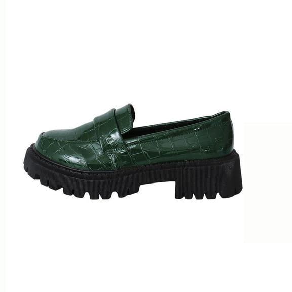 RUIYANQI Women's Patent Leather Crocodile Embossed Chunky Sole Loafers Retro Style Casual Shoes Comfortable Daily Footwear Green Women Sandal