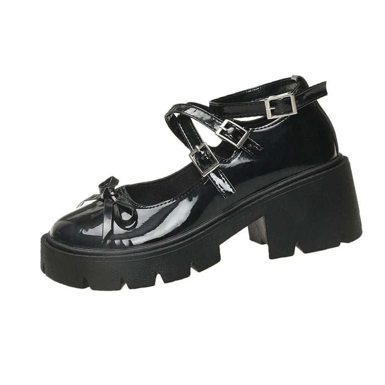 RUIYANQI Women's Patent Leather Platform Mary Janes Strappy