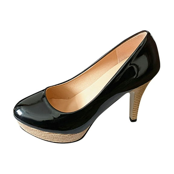 RUIYANQI Women's Patent Leather Platform Pumps High Heel Round Toe Dress Shoes Elegant Stiletto Heels for Party Wedding Office Formal Occasions Trendy Fashion Black Women Sandal