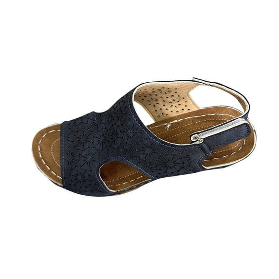 RUIYANQI Women's Perforated Wedge Sandals Open Toe Adjustable Strap Shoes Trendy Summer Casual Footwear Comfortable Mid Heel Design Breathable Daily Wear Blue Women Sandal