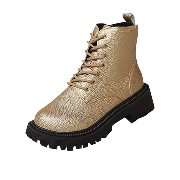 RUIYANQI Women's Platform Ankle Boots Zipper Fashion Combat Thick Lug Sole Durable Chunky Wedge Booties Shoes Gold Women Sandal