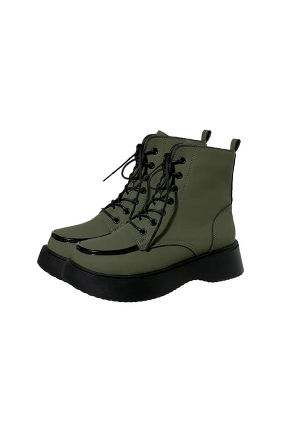 Women's Platform Combat Boots Contrast Trim Lace Up Side Zip Chunky Heel Fashion Ankle Booties For Women Green Women Sandal