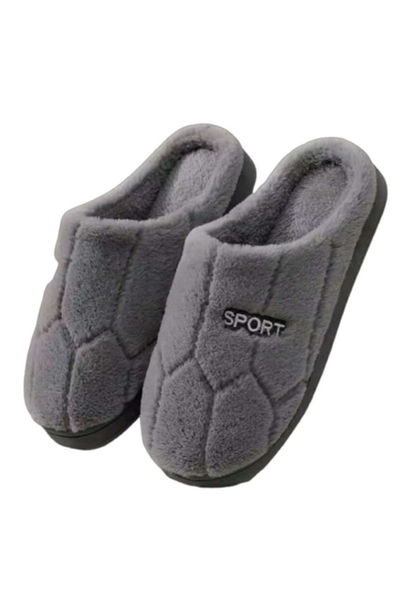 Women's Plush House Slippers Quilted Design Sport Label Anti-Slip Soft Sole Warm Winter Indoor Slides For Women Gray Women Sandal