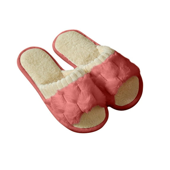 RUIYANQI Women's Plush Open Toe Slippers Fuzzy Woven Strap House Shoes Soft Comfortable Indoor Slides Non Slip Sole Warm Cozy Bedroom Slippers for Winter Trendy Fashion Footwear
