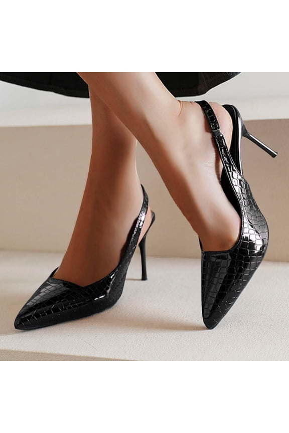 Women's Pointed Toe Pumps Slingback High Heels Crocodile Patent Leather Dress Shoes Elegant Party Office Evening Stiletto Footwear Black Women Sandal