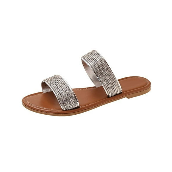 RUIYANQI Women's Rhinestone Wedge Slide Sandals Floral Embellished Design Platform Heel Shoes Sparkly Crystal Upper Stylish Summer Footwear Silver Women Sandal