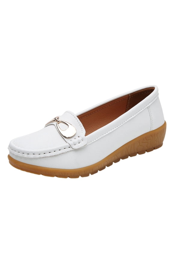 Women's Square Toe Ballet Flats - Metal Accent Slip - On Shoes, Trendy Casual Walking Footwear, Comfortable Low - Heel Loafers, Stylish Party Dress Shoes