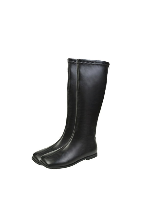 Women's Square Toe Knee High Boots Stretch Leather Low Heel Minimalist Fashion Winter Riding Boots For Women Black Women Sandal