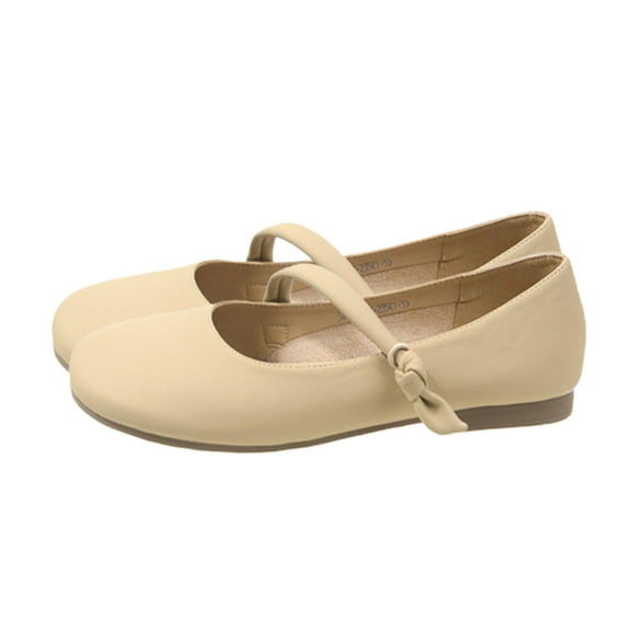 RUIYANQI Women's Square Toe Mary Jane Flats Bow Strap Low Heel Leather Slip-On Casual Dress Shoes For Women Beige Women Sandal