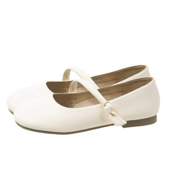 RUIYANQI Women's Square Toe Mary Jane Flats Bow Strap Low Heel Leather Slip-On Casual Dress Shoes For Women White Women Sandal
