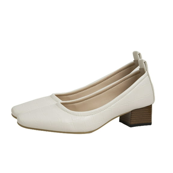 RUIYANQI Women's Square Toe Mid Heel Pumps Genuine Leather Slip - On Minimalist Office Work Dress Shoes For Women Beige Women Sandal